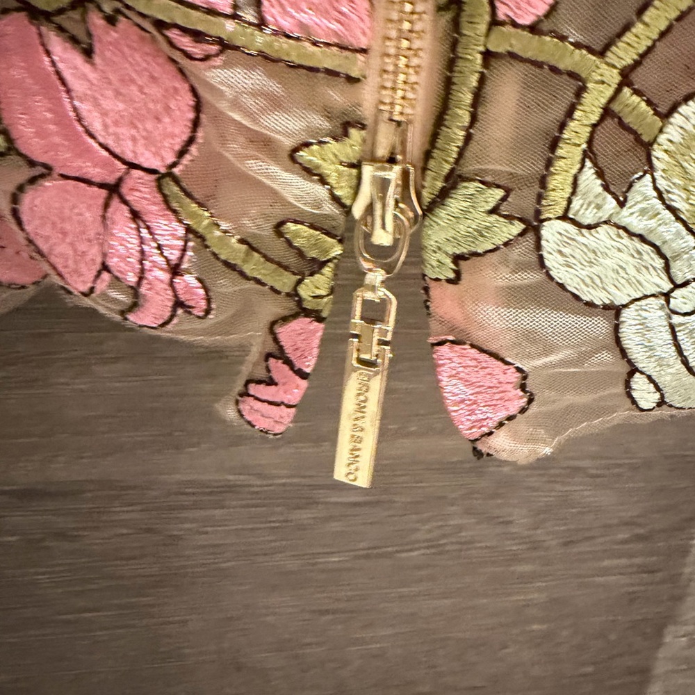Bronx and Banco Strapless Floral Appliqué Midi Dress in Pink, Purple & Green - Picture 8 of 16